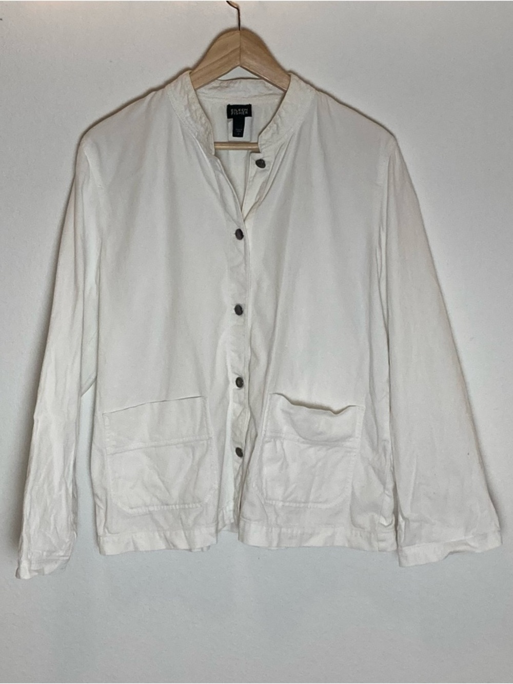 Eileen Fisher Womens S White Long Sleeve Button Down Light Jacket Career Casual